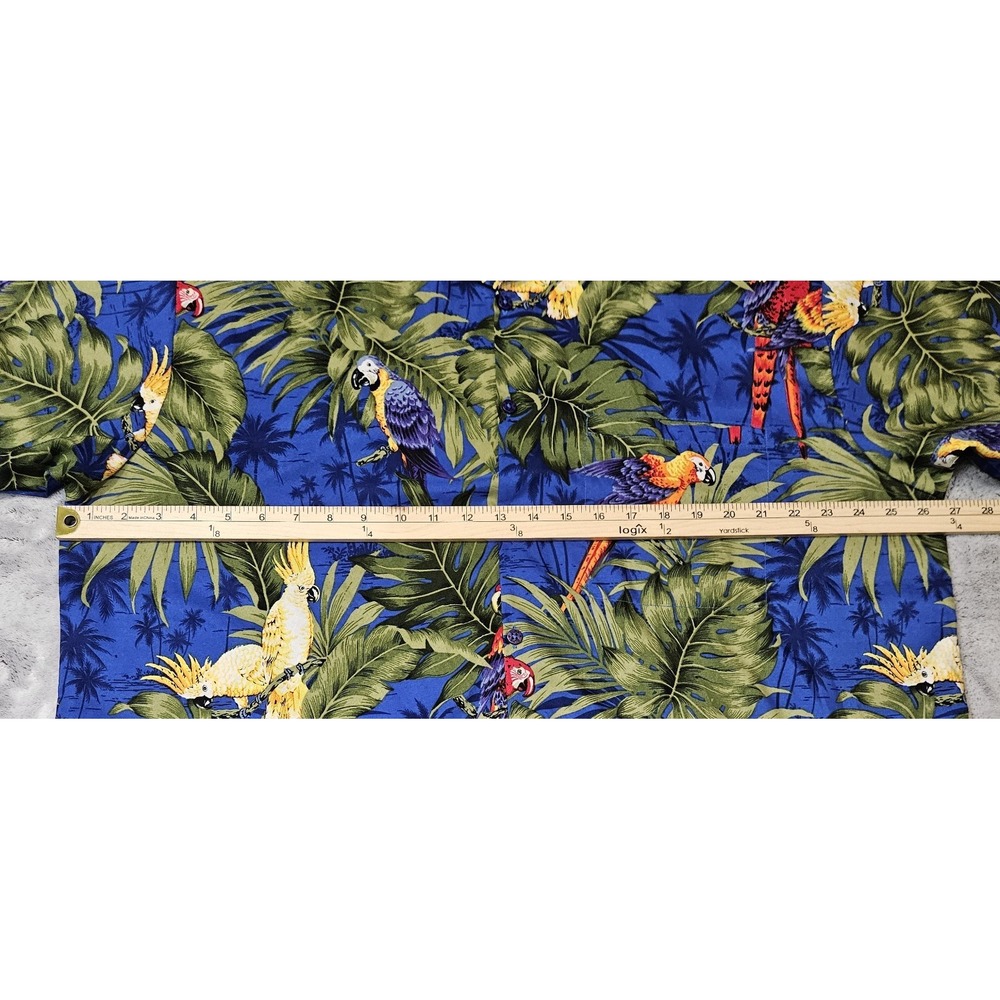 Rima Hawaiian Shirt Blue Parrot Floral Tropical Print Men's Size XL - Picture 4 of 6
